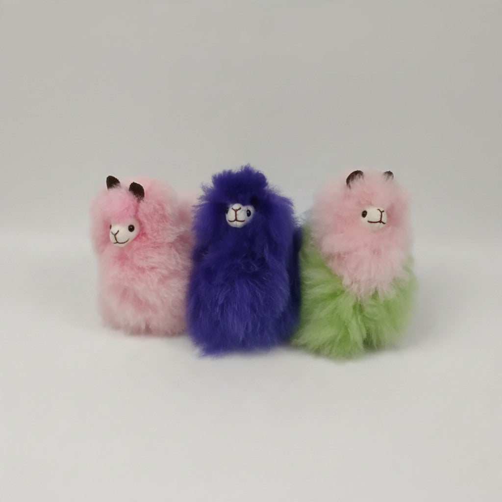 Huacaya Alpaca Standing Plush Toy Keychain Dyed in Fun Colors