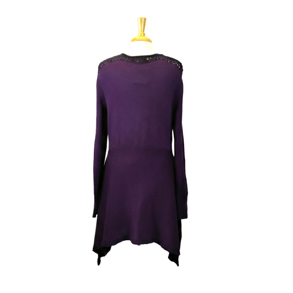 Kathy Fitted & Flared Purple Alpaca Tunic with Pointed Hem