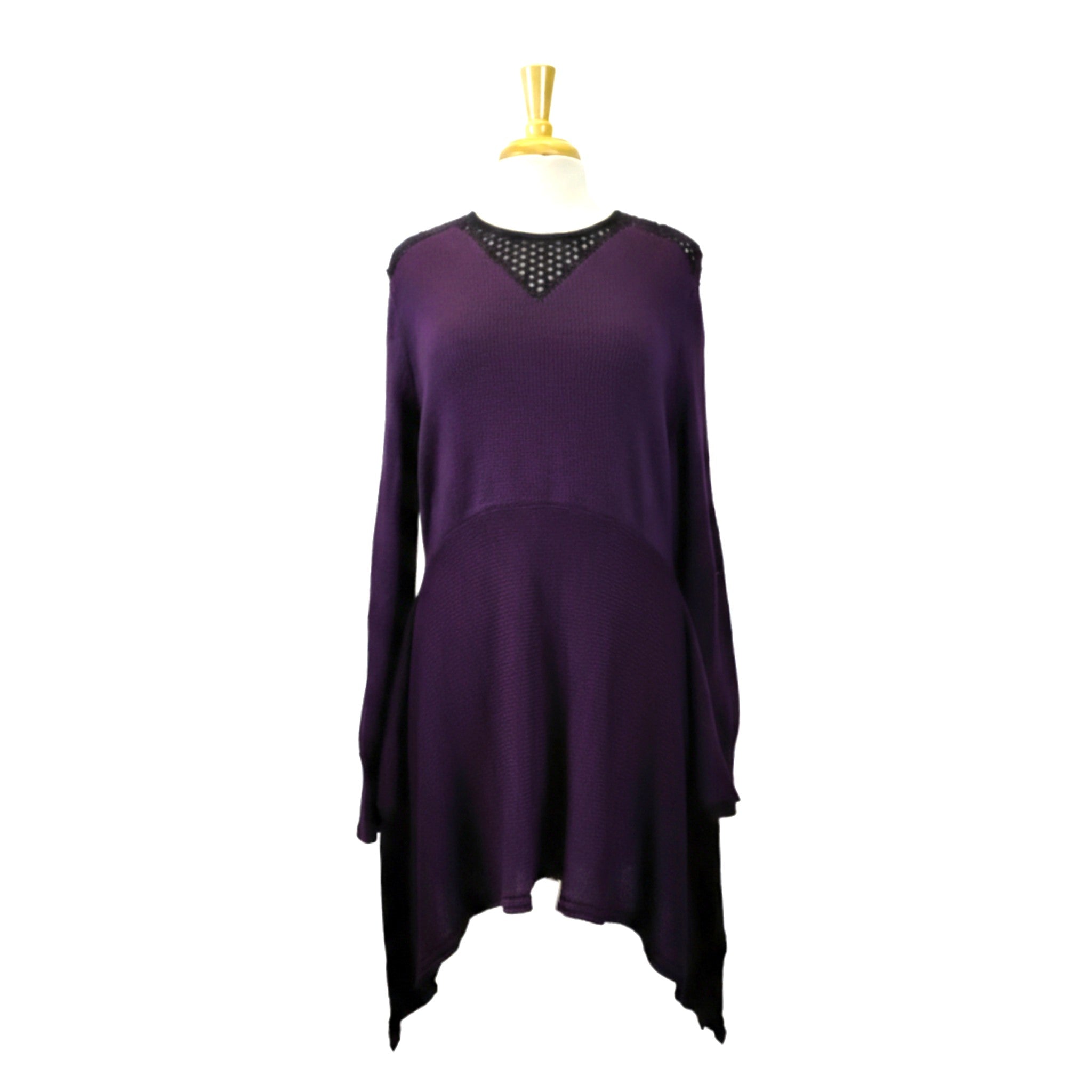Kathy Fitted & Flared Purple Alpaca Tunic with Pointed Hem