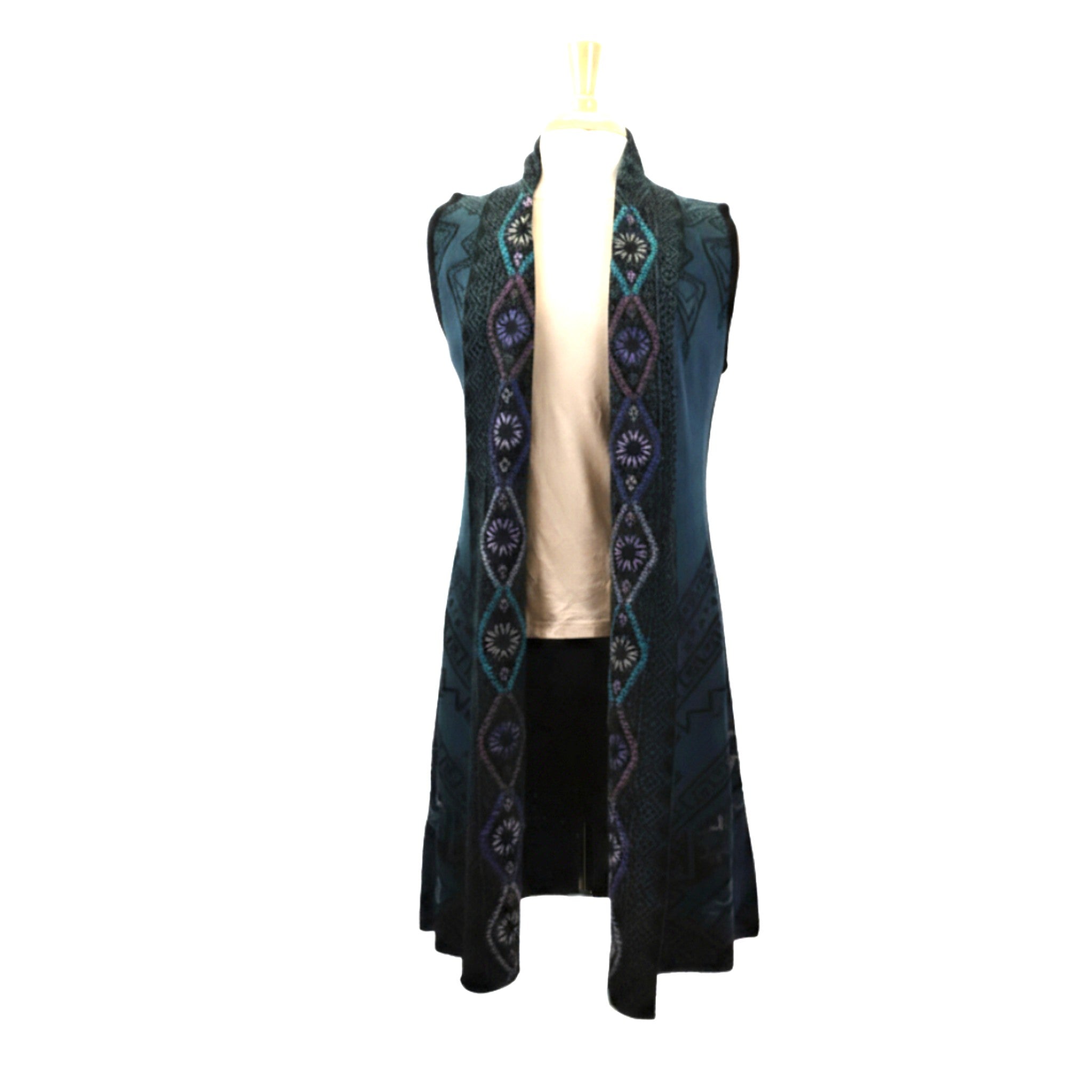 Olivia Design Long Open Front Sweater Vest with Lapels