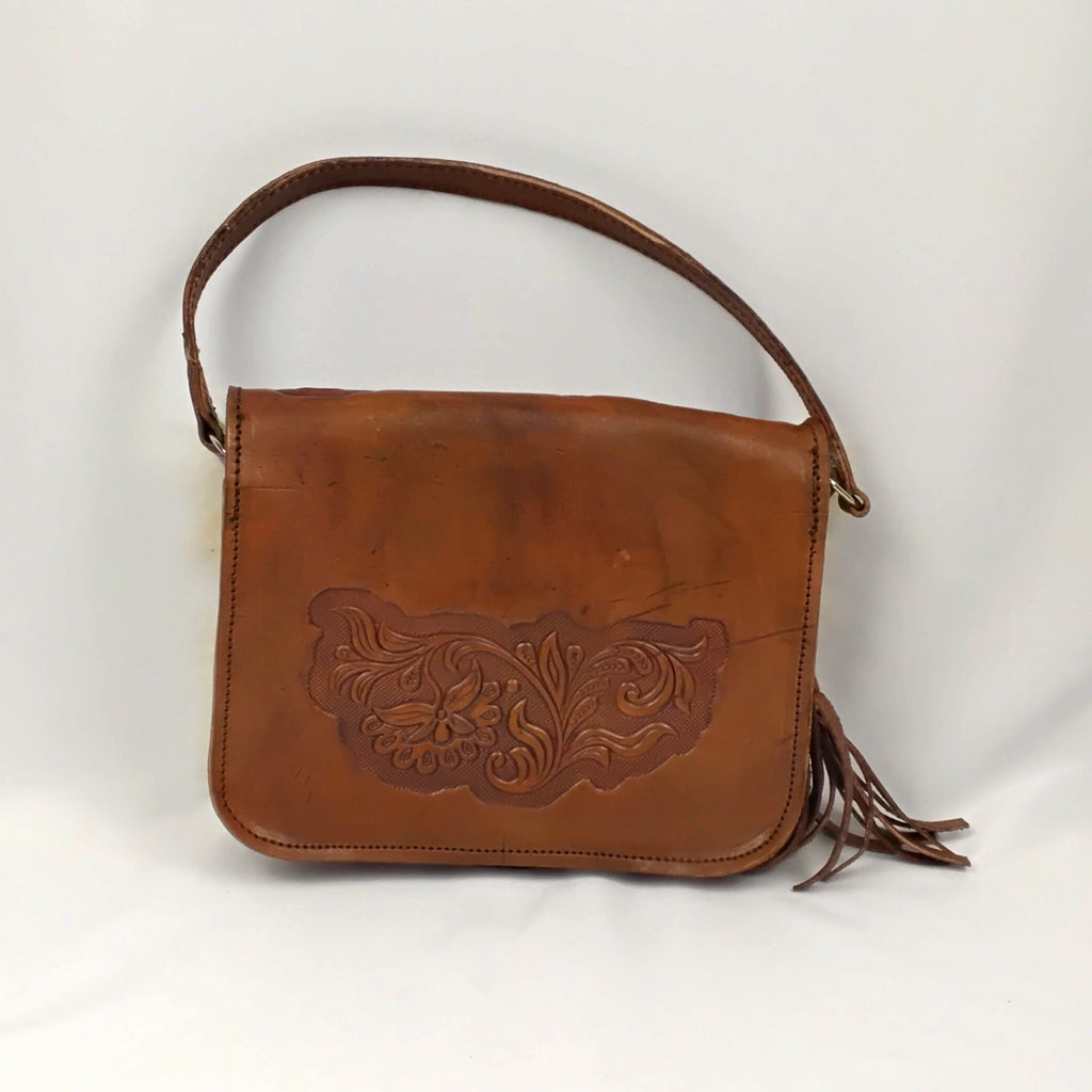 Western Tooled Leather and Alpaca Fur Purse