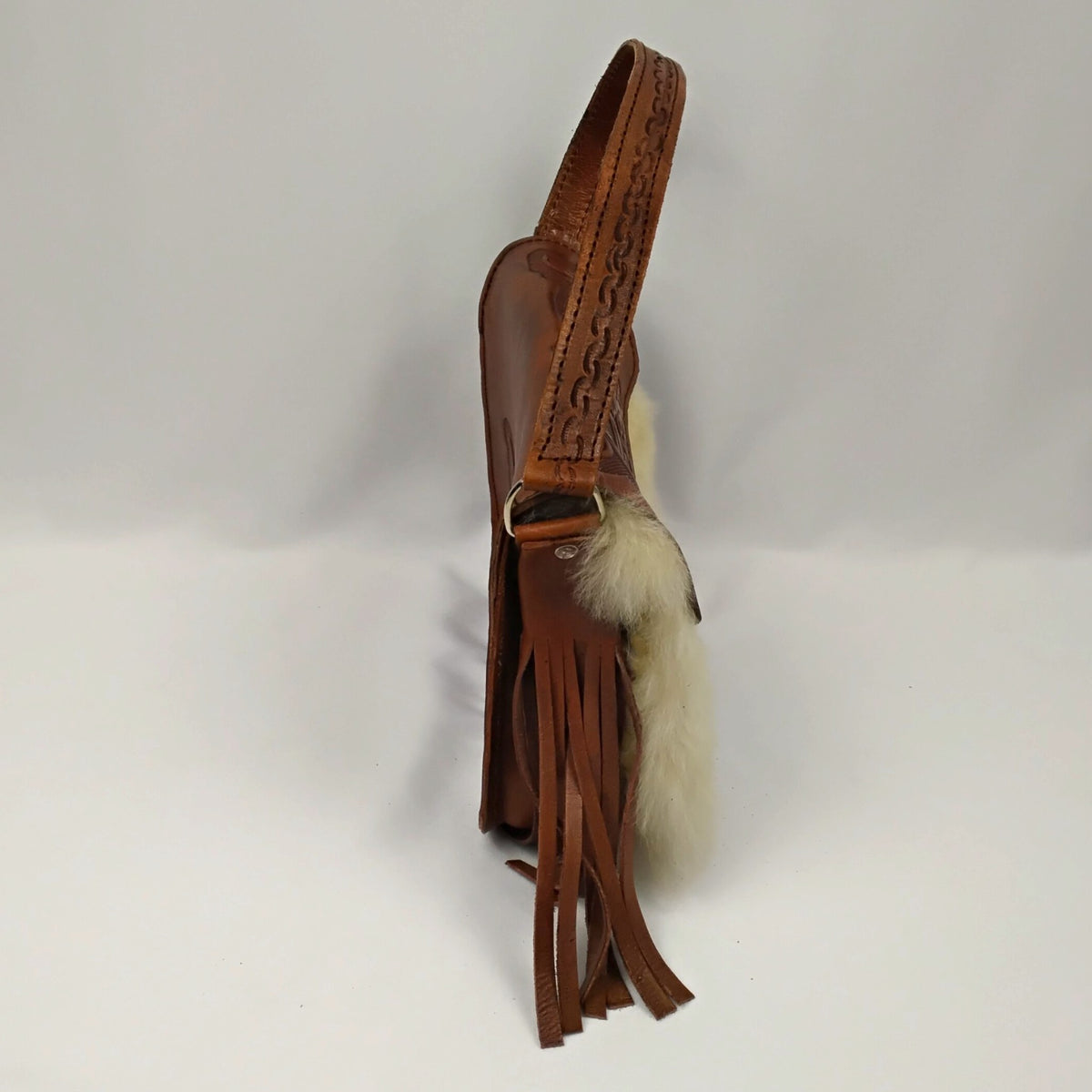 Western Tooled Leather and Alpaca Fur Purse