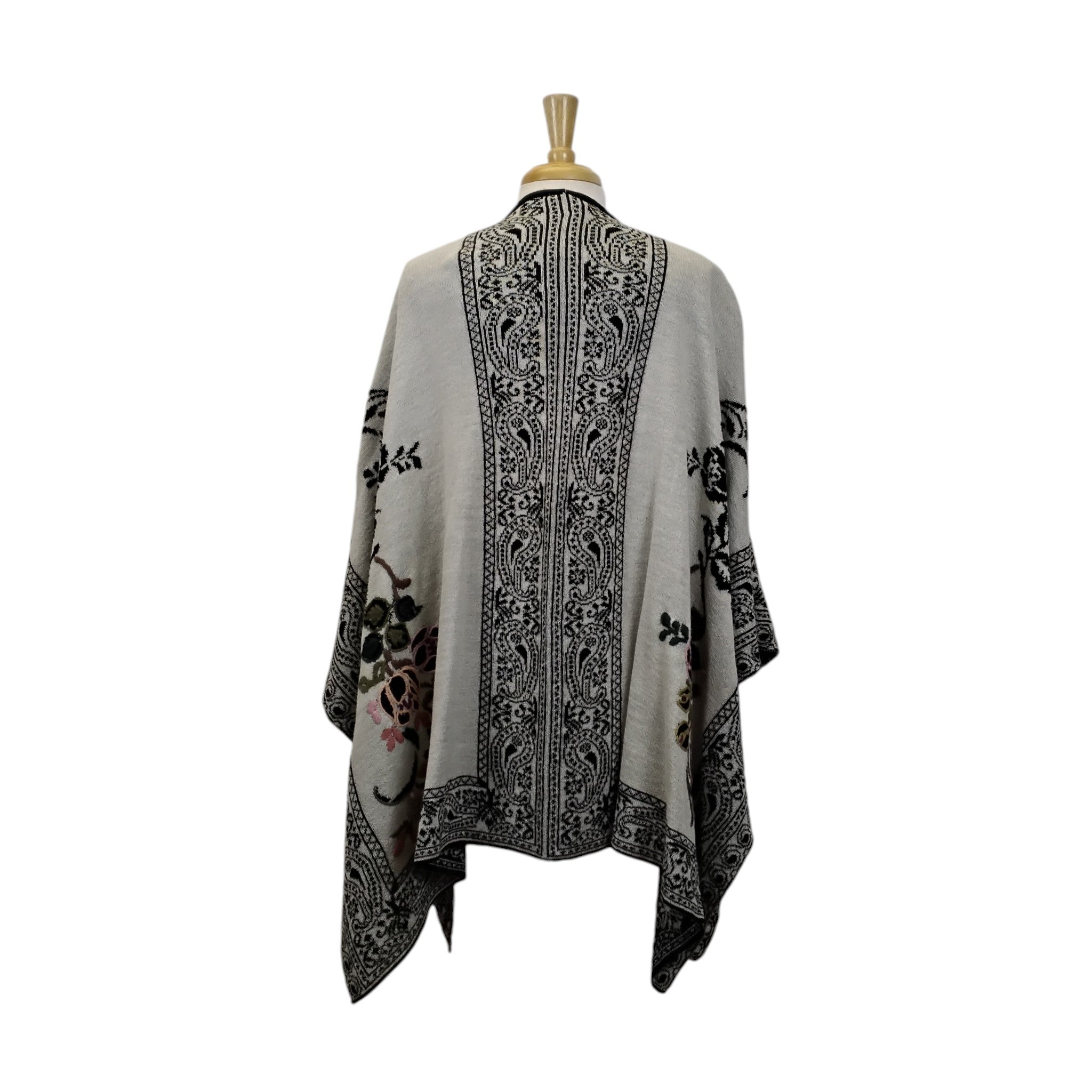 White Jewel Alpaca Rhuana with Floral Embroidery