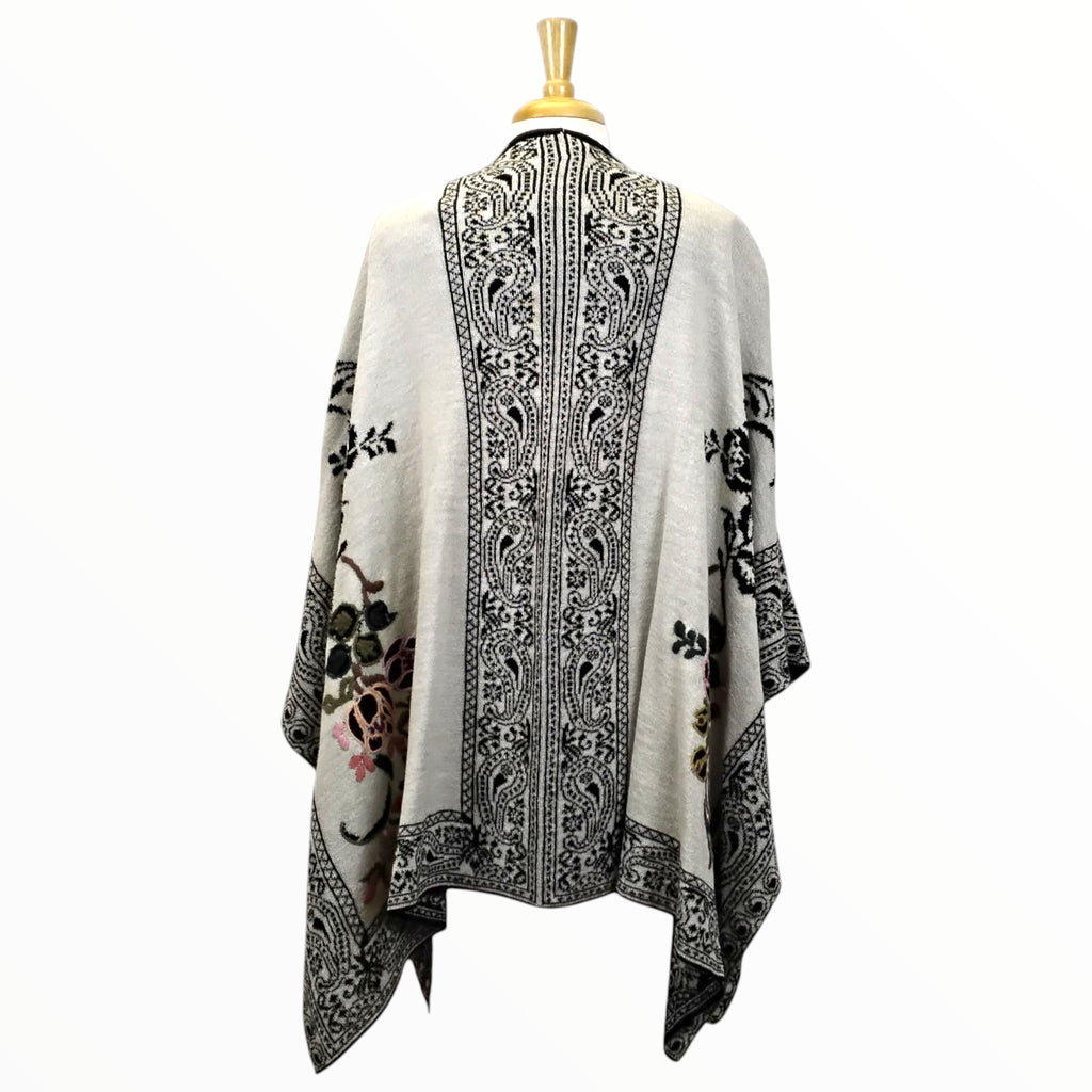 White Jewel Alpaca Rhuana with Floral Embroidery